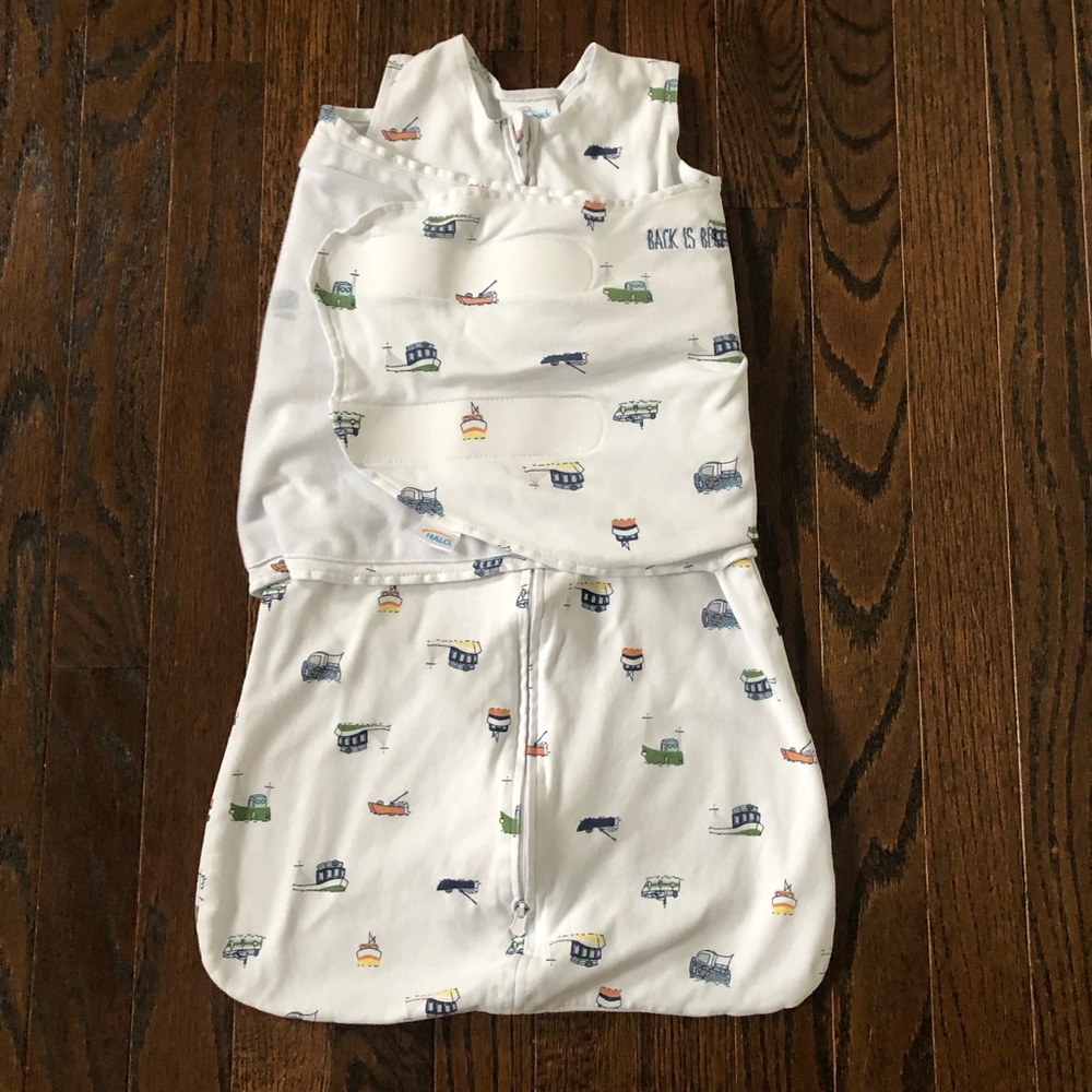 HALO SleepSack Swaddle Infant Small 3-6M (13-18 lbs) White Nautical Boats - VGUC